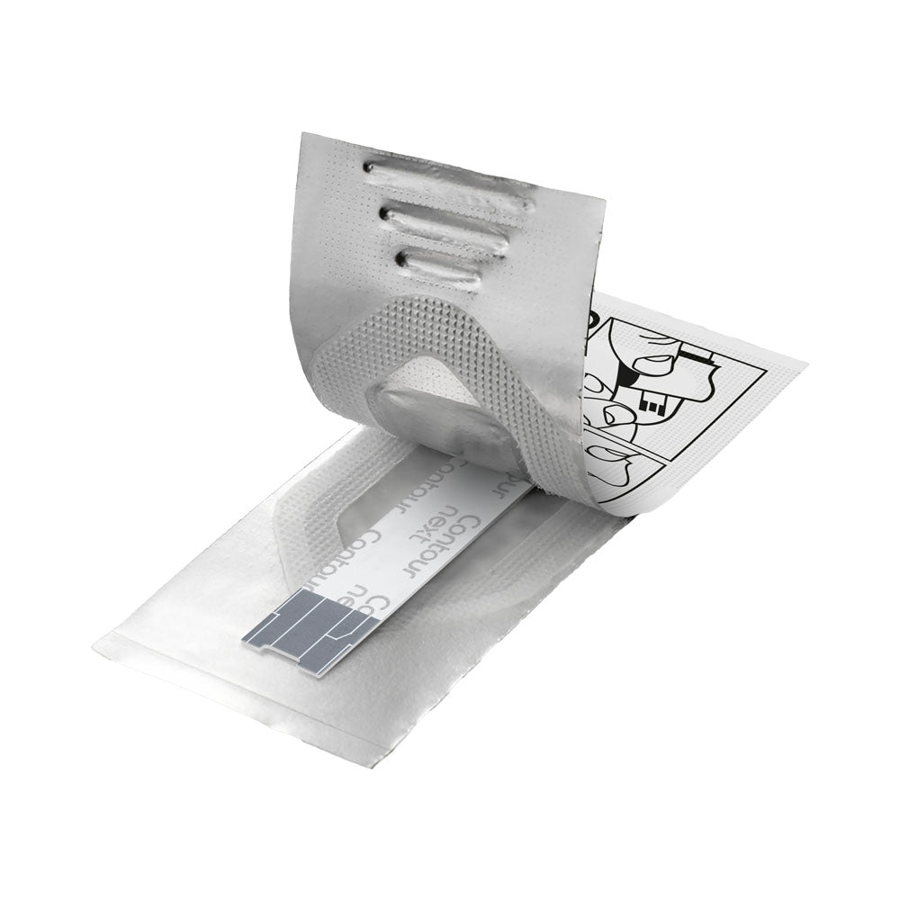 A single CONTOUR®NEXT Test Strip in its packaging being opened to reveal the single test strip for use