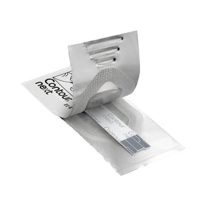 A single CONTOUR®NEXT Test Strip in its packaging being opened to reveal the single test strip for use