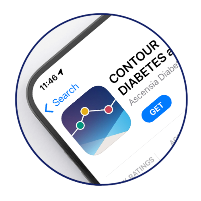 CONTOUR®DIABETES app displayed in the App Store, with the top left corner of the phone visible.