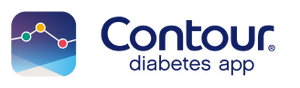 The image shows the logo of the CONTOUR®DIABETES App, featuring the name 'Contour' in bold lettering with an illustration of a graph, indicating the app's focus on diabetes management.