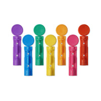 7 MICROLET® Lancets laid out in a rainbow of color