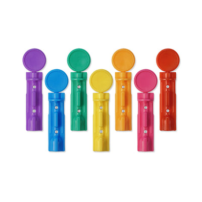 7 MICROLET® Lancets laid out in a rainbow of color