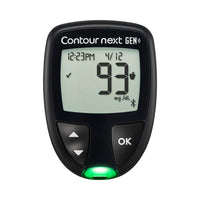 The CONTOUR®NEXT GEN Blood Glucose meter displayed with a green light