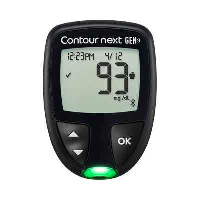 The CONTOUR®NEXT GEN Blood Glucose meter displayed with a green light